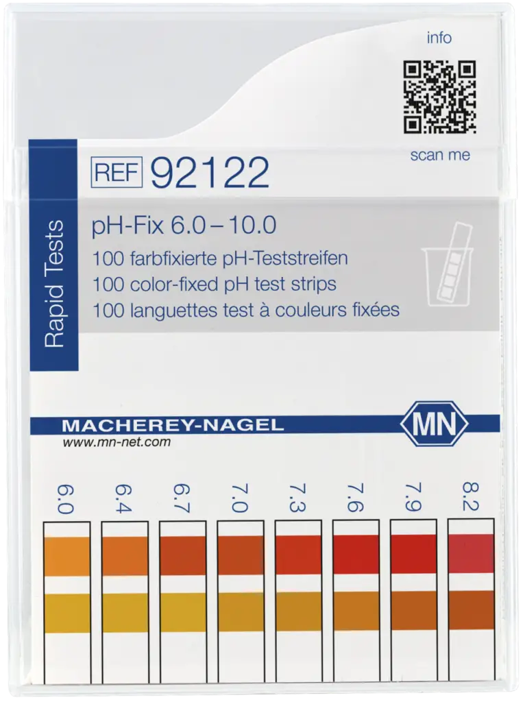 กระดาษวัดค่า pH 6.0 - 10 ใช้งานง่าย แถบสี 2แถบ (pH test strips, pH‑Fix 6.0–10.0, fixed indicator )