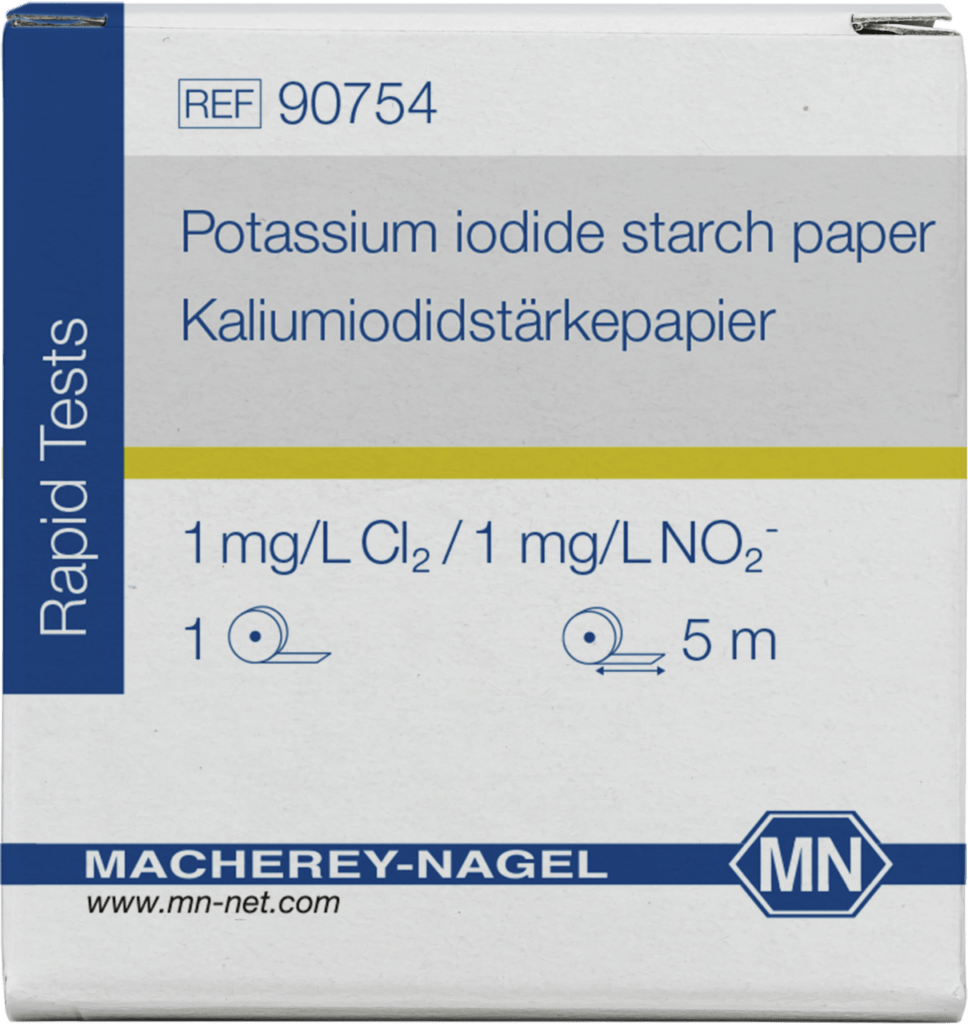 กระดาษทดสอบไนไตรต์และ คลอรีนอิสระ Potassium iodide starch paper (MN, No.90754)