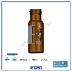 Vial แก้วสีชา N9 1.5 mL แบบ Silanized ก้นเรียบ มีฉลาก สำหรับ HPLC/GC
