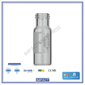 Vial สกรูคอ N9 1.5 mL แบบ Silanized แก้วใส ก้นเรียบ มีช่องเขียนฉลาก สำหรับ HPLC/GC